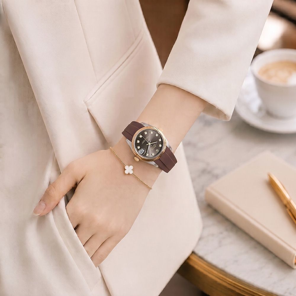 Dây Cao Su Màu Nâu Cho Rolex Datejust 31mm ref.27*** (3 mảnh) 6 Dây Cao Su Màu Nâu Cho Rolex Datejust 31mm ref.27*** (3 mảnh) - Ảnh 6