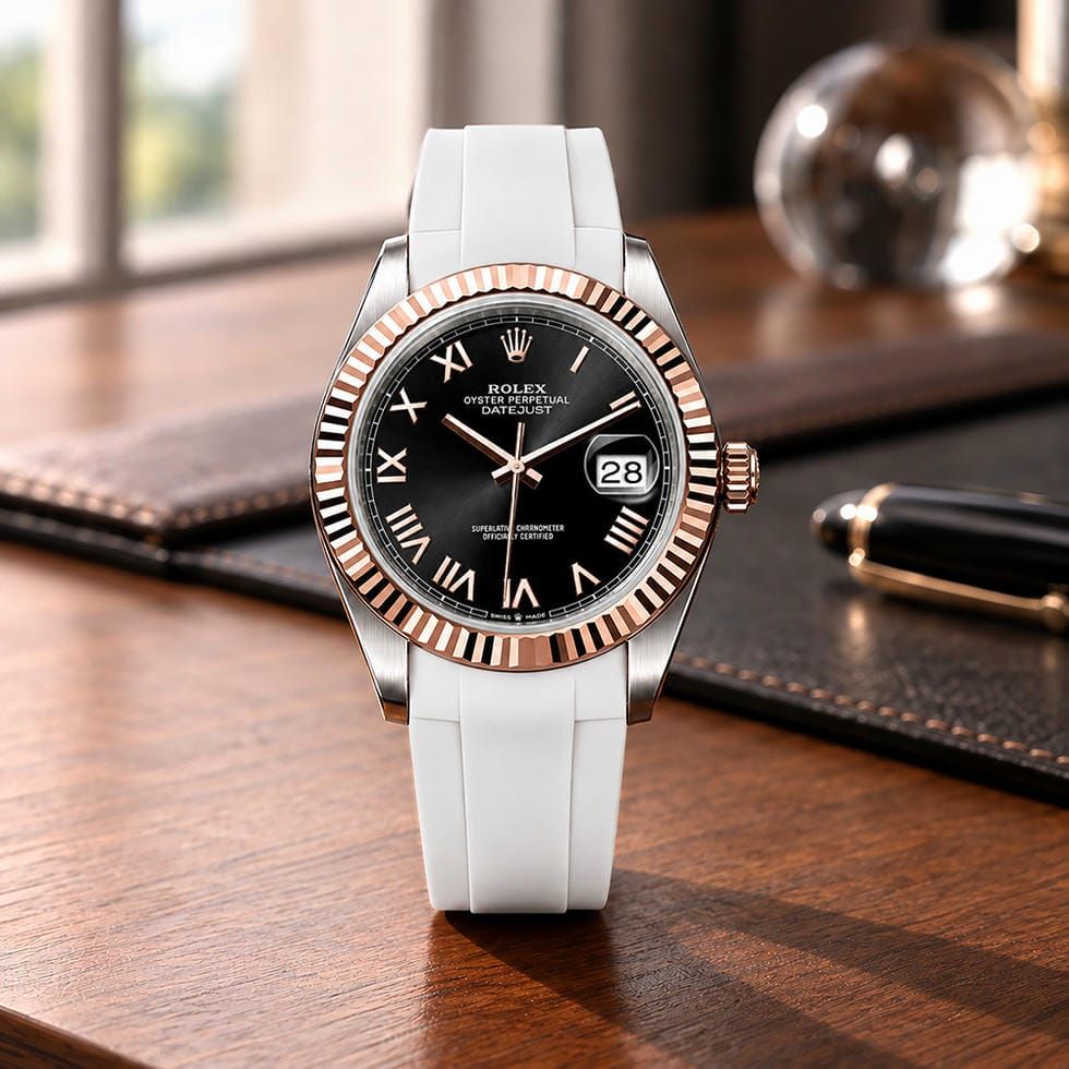 Dây Cao Su Màu Trắng Khóa Đơn Cho Rolex ref.12** Datejust 41mm 3 Dây Cao Su Màu Trắng Khóa Đơn Cho Rolex ref.12** Datejust 41mm - Ảnh 3