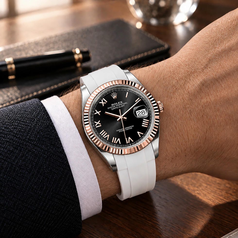 Dây Cao Su Màu Trắng Khóa Đơn Cho Rolex ref.12** Datejust 41mm 4 Dây Cao Su Màu Trắng Khóa Đơn Cho Rolex ref.12** Datejust 41mm - Ảnh 4