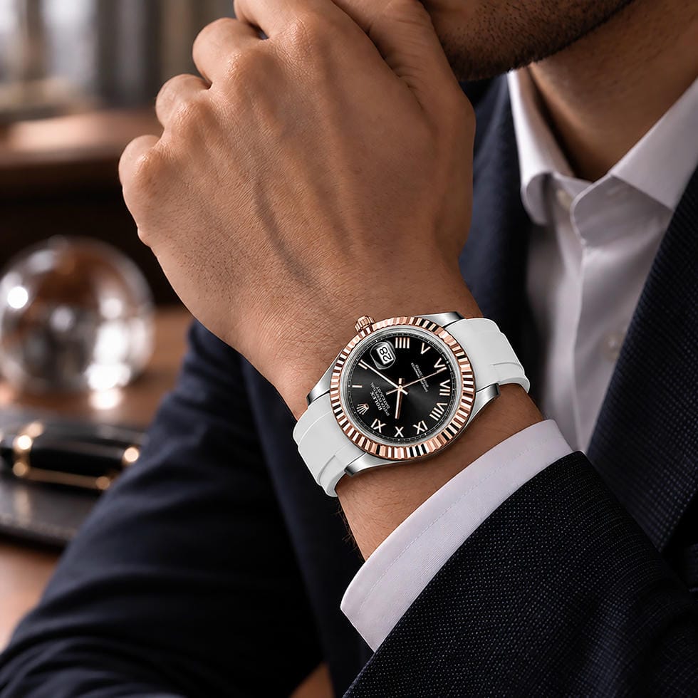 Dây Cao Su Màu Trắng Khóa Đơn Cho Rolex ref.12** Datejust 41mm 6 Dây Cao Su Màu Trắng Khóa Đơn Cho Rolex ref.12** Datejust 41mm - Ảnh 6