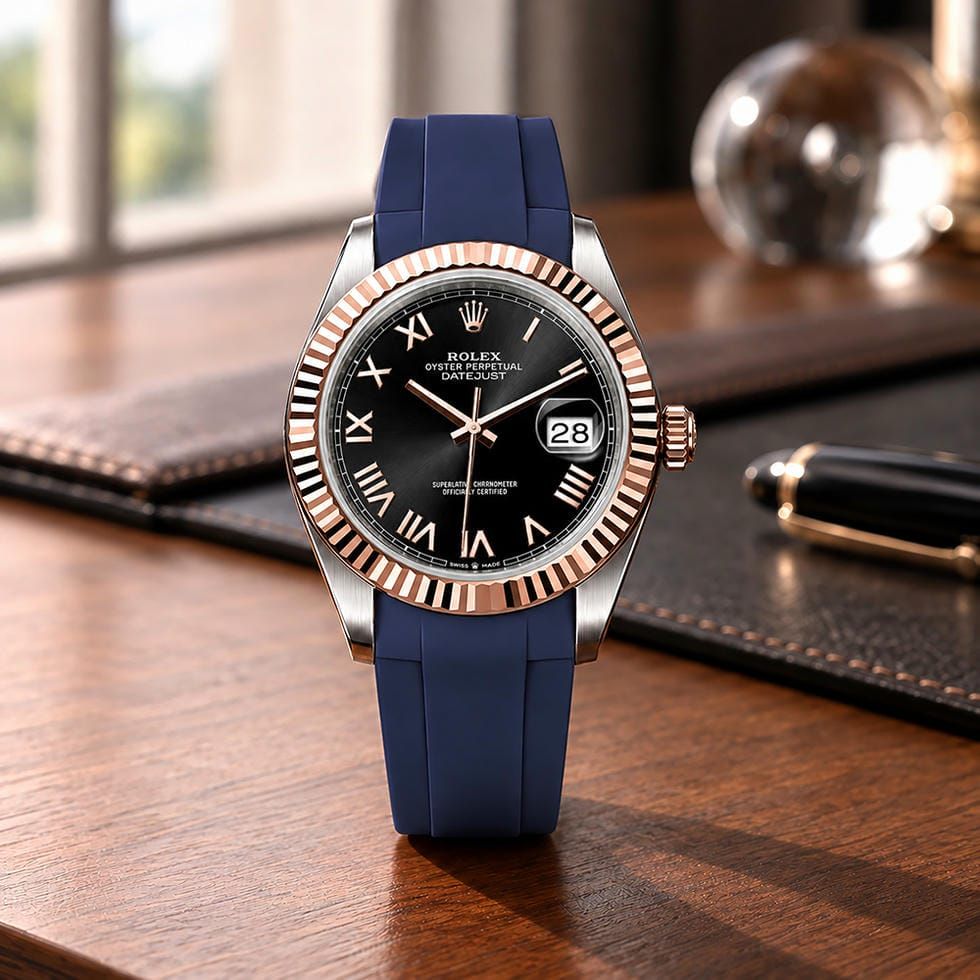 Dây Cao Su Màu Xanh Dương Khóa Đơn Cho Rolex ref.12**** Datejust 41mm Khóa Đơn 3 Dây Cao Su Màu Xanh Dương Khóa Đơn Cho Rolex ref.12**** Datejust 41mm Khóa Đơn - Ảnh 3