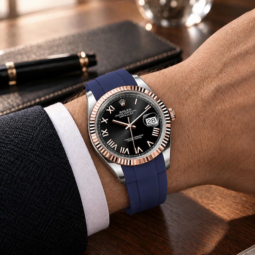 Dây Cao Su Màu Xanh Dương Khóa Đơn Cho Rolex ref.12**** Datejust 41mm Khóa Đơn 4 Dây Cao Su Màu Xanh Dương Khóa Đơn Cho Rolex ref.12**** Datejust 41mm Khóa Đơn - Ảnh 4