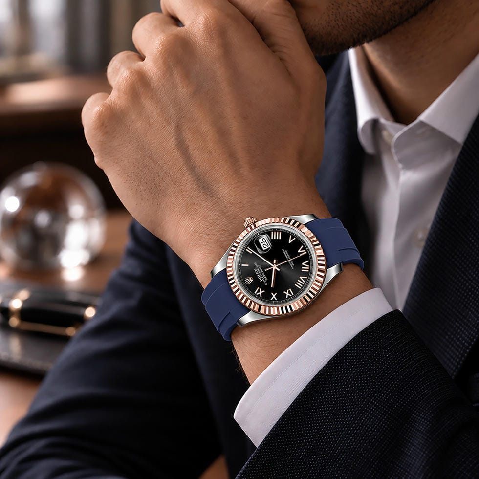 Dây Cao Su Màu Xanh Dương Khóa Đơn Cho Rolex ref.12**** Datejust 41mm Khóa Đơn 6 Dây Cao Su Màu Xanh Dương Khóa Đơn Cho Rolex ref.12**** Datejust 41mm Khóa Đơn - Ảnh 6