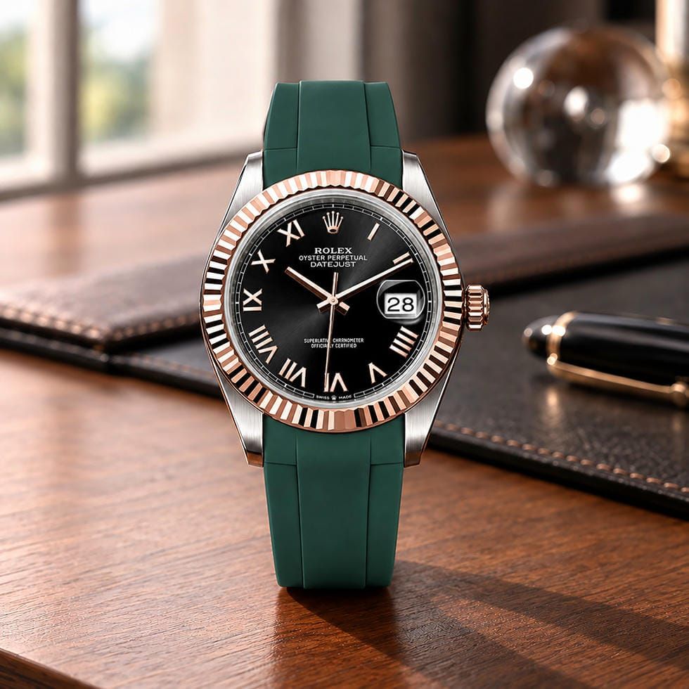 Dây Cao Su Màu Xanh Lá Cho Rolex ref.12**** Datejust 41mm Khóa Đơn 3 Dây Cao Su Màu Xanh Lá Cho Rolex ref.12**** Datejust 41mm Khóa Đơn - Ảnh 3