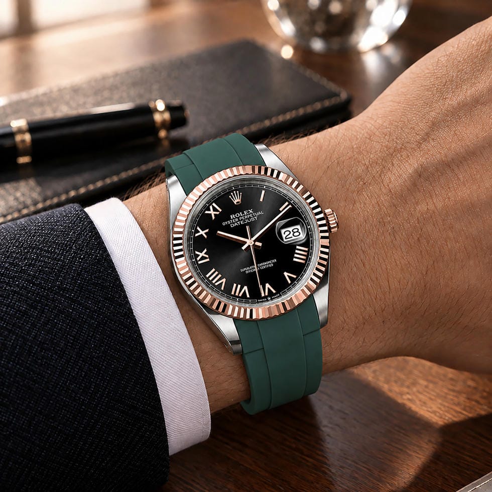 Dây Cao Su Màu Xanh Lá Cho Rolex ref.12**** Datejust 41mm Khóa Đơn 4 Dây Cao Su Màu Xanh Lá Cho Rolex ref.12**** Datejust 41mm Khóa Đơn - Ảnh 4
