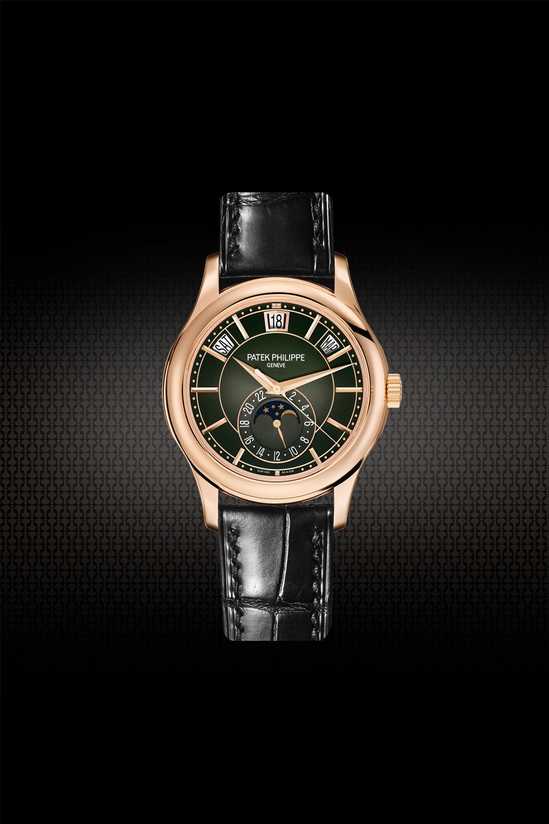 Dây Da Cá Sấu Màu Đen Cho Patek Philippe 5205R (Thủ công)