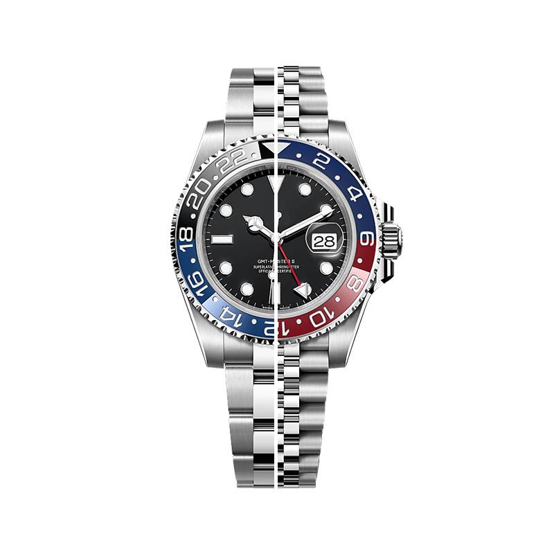 for gmt master ii oyster 40 mm ceramic bezel flat three piece and five piece jubilee bracelet oystersteel ref 126710 2018 present