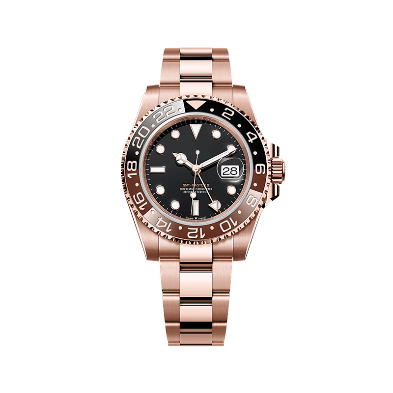 for gmt master ii oyster 40 mm ceramic bezel flat three piece bracelet oystersteel and full rose gold ref 126715chnr 2023 present