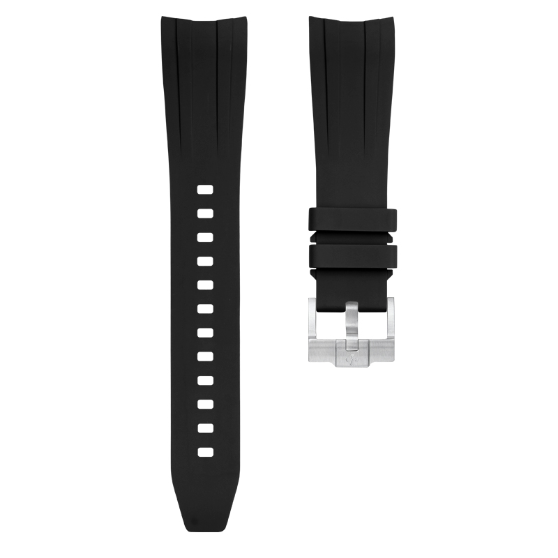 Dây Cao Su Màu Đen Cho Rolex Sky-Dweller 42mm Khóa Đơn (Đầu ôm cong)