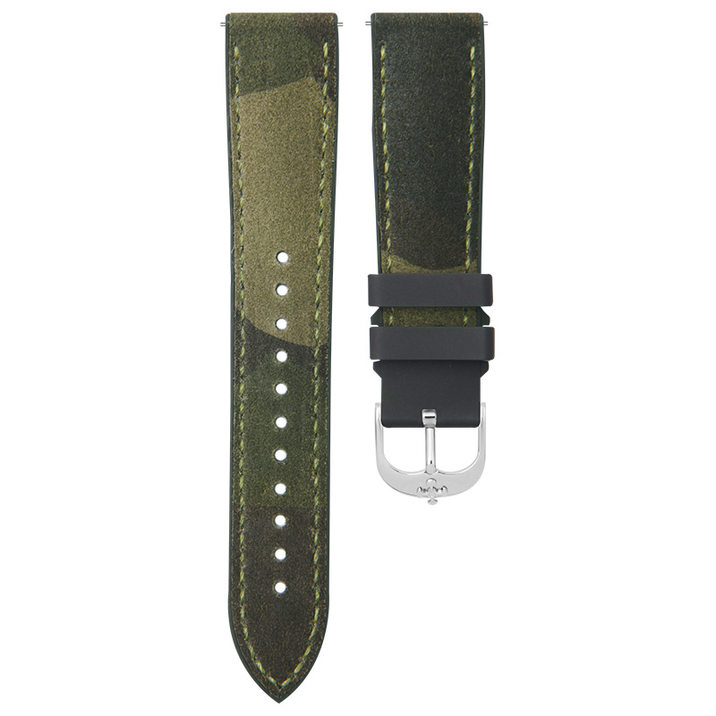 Dây Cao Su Màu Camouflage Xanh Lá Cho Tất Cả Đồng Hồ (Kết Hợp Da Lộn Ý Và Cao Su)