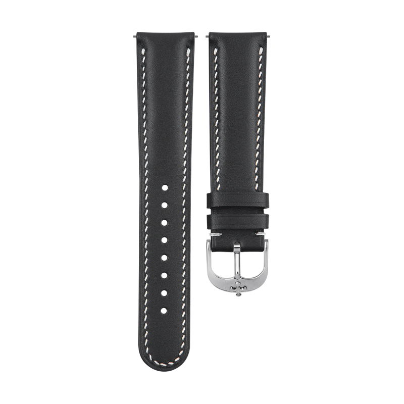 Dây da Vagenari Màu Đen Viền Trắng Cho Đồng Hồ Có Kích Thước Lugs Rộng 20mm - 23mm (Khâu Thủ Công)