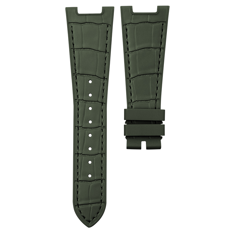 Dây Cao Su Vân Cá Sấu Màu Xanh Olive Cho Patek Philippe Cubitus 5822 Platinum [100% cao su]
