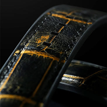 premium alligator leather and rubber with our tang buckle