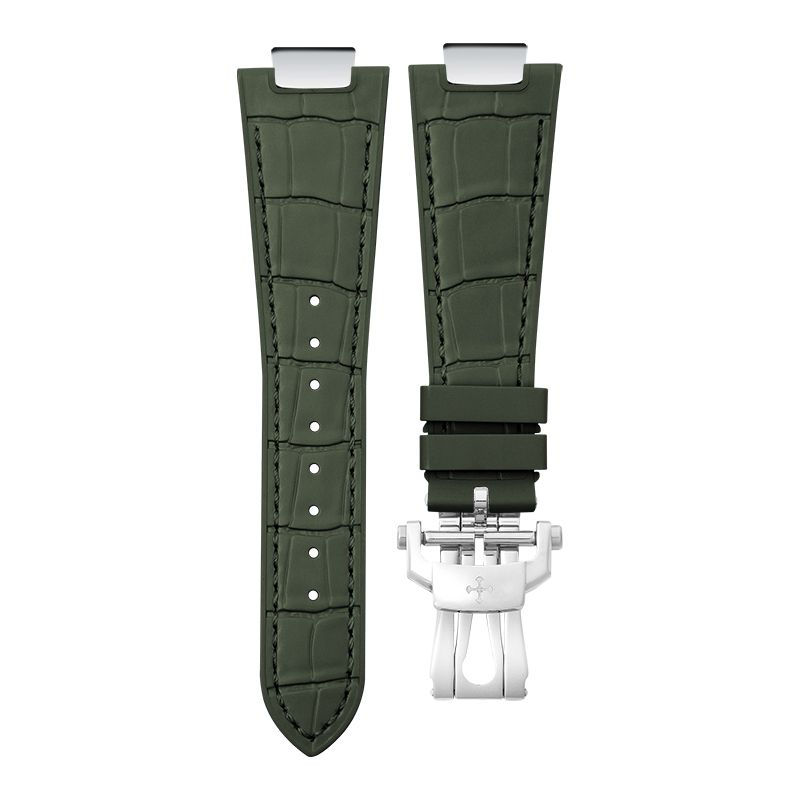 Dây Cao Su Dập Vân Cá Sấu Màu Xanh Olive Cho Patek Philippe 5711 Mẫu dây kim loại (Endlink +Khóa)