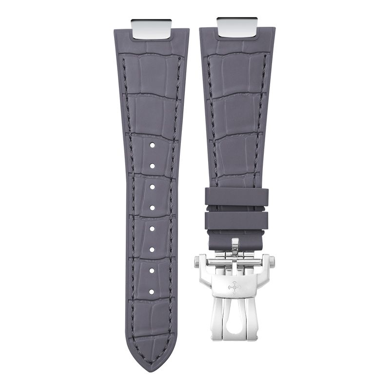 Dây Cao Su Dập Vân Cá Sấu Màu Xám Cho Patek Philippe 5711 Mẫu dây kim loại (Endlink +Khóa)