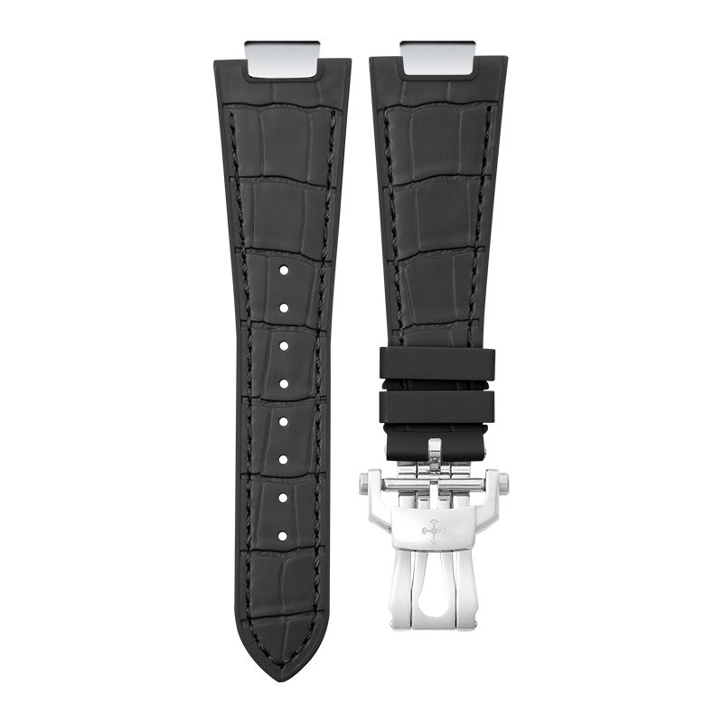 Dây Cao Su Dập Vân Cá Sấu Màu Đen Cho Patek Philippe 5711 Mẫu dây kim loại (Endlink +Khóa)
