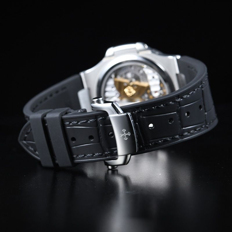 Dây Cao Su Dập Vân Cá Sấu Màu Đen Cho Patek Philippe 5711 Mẫu dây kim loại (Endlink +Khóa) 6 Dây Cao Su Dập Vân Cá Sấu Màu Đen Cho Patek Philippe 5711 Mẫu dây kim loại (Endlink +Khóa) - Ảnh 6