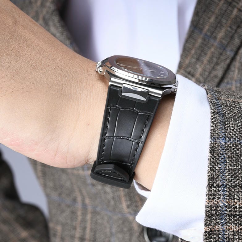 Dây Cao Su Dập Vân Cá Sấu Màu Đen Cho Patek Philippe 5711 Mẫu dây kim loại (Endlink +Khóa) 8 Dây Cao Su Dập Vân Cá Sấu Màu Đen Cho Patek Philippe 5711 Mẫu dây kim loại (Endlink +Khóa) - Ảnh 8