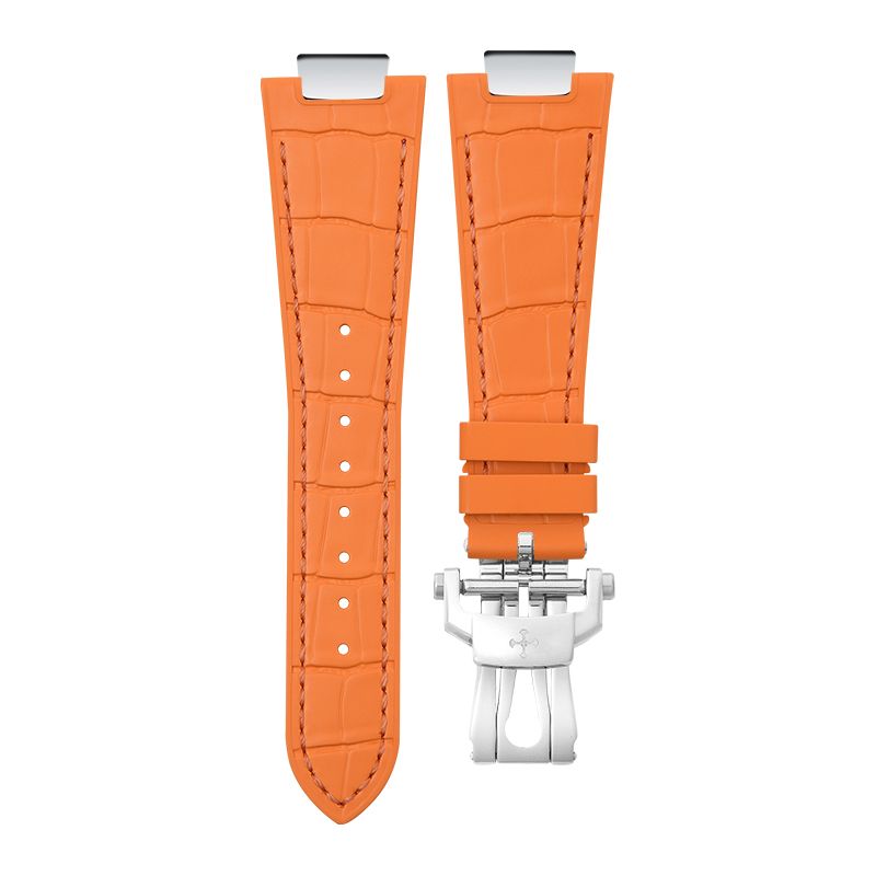 Dây Cao Su Dập Vân Cá Sấu Màu Cam Cho Patek Philippe 5711 Mẫu dây kim loại (Endlink +Khóa)